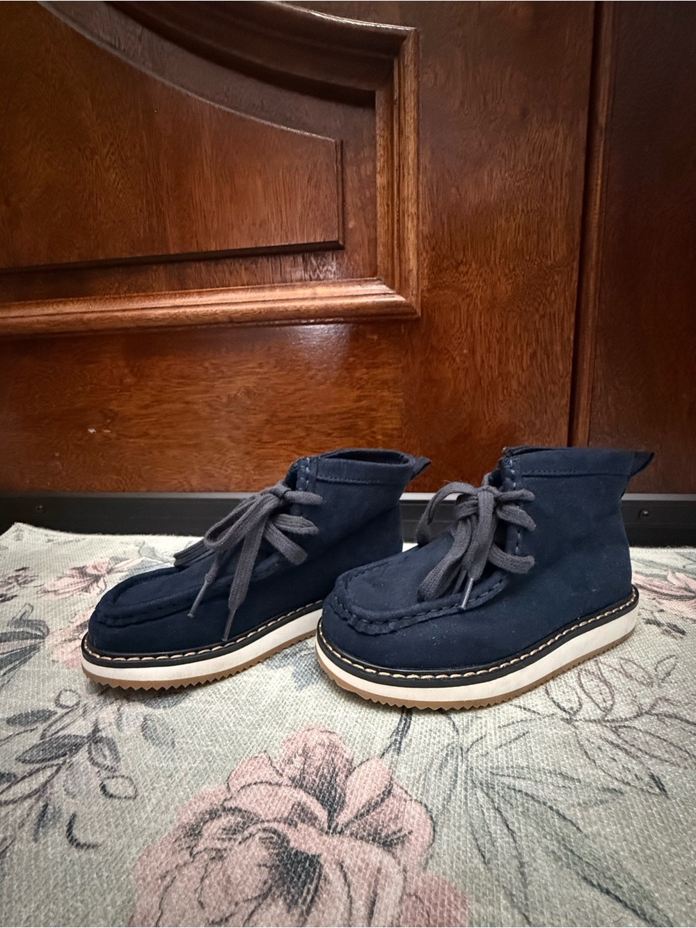 GAP Navy Suede Kids Lace-Up Moccasin Boots